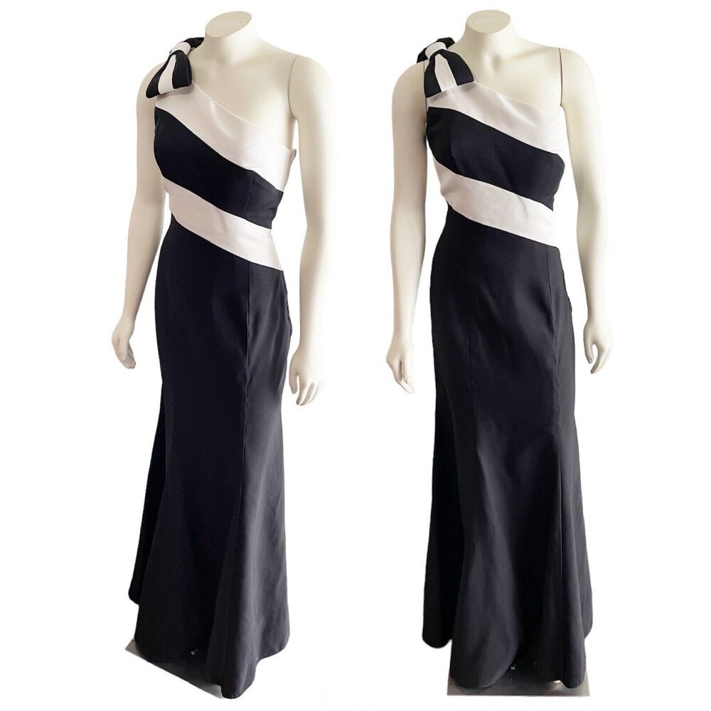 Jovani one shoulder black bow fit and Flare mermaid Dress Size 8